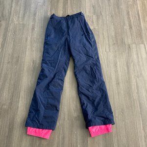 Patagonia Womens Snow Pants Bibs  Ski Pants Straps Blue Pink Lining Size 12